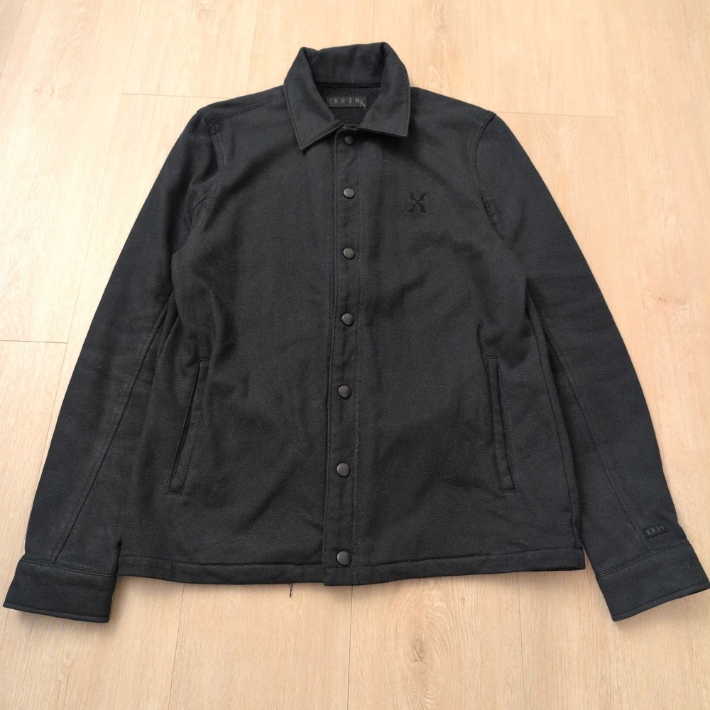 KR3W Mens Small Black Snap Front Coach Jacket Streetwear Skateboard